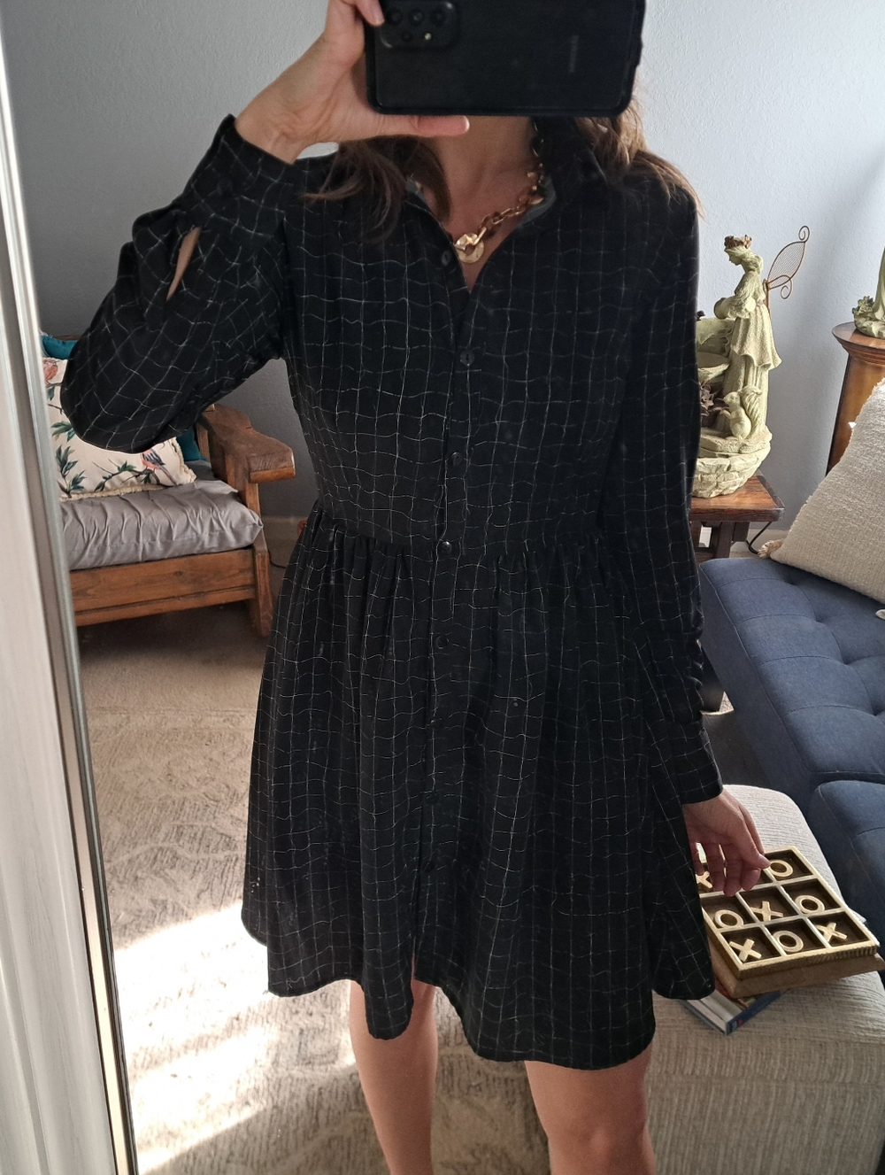 Hutch Black Windowpane Button Down Shirt Dress Size 4